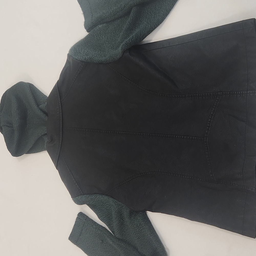 Daytrip Black Green Faux Leather Jacket With Removable Hood. Size M - Picture 6 of 8